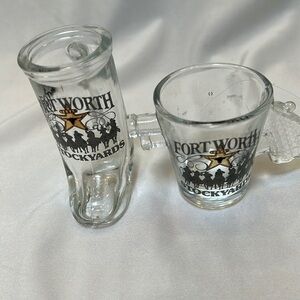 Set of 2 Fort Worth Stockyard Shot Glasses-Gun and Boot